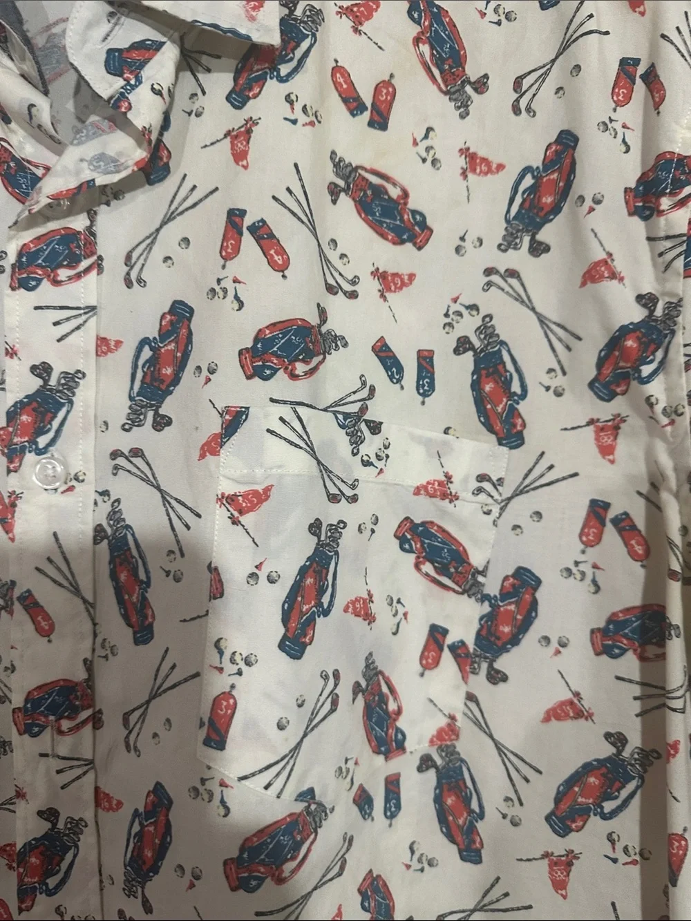 J. Crew White Short-Sleeve Button-Down with Red & Blue Novelty Print